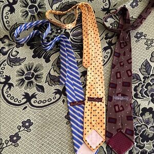 Geoffrey Beene Blue, Yellow, and Burgundy Tie Trio
